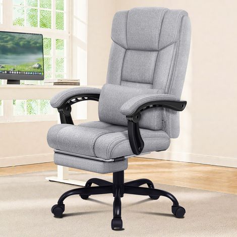ELFORDSON Office Chair with XL Lumbar Cushion, Computer Desk Chair with Footrest, High Back 150▲ Recliner Tilting Function Fabric Linen, Grey