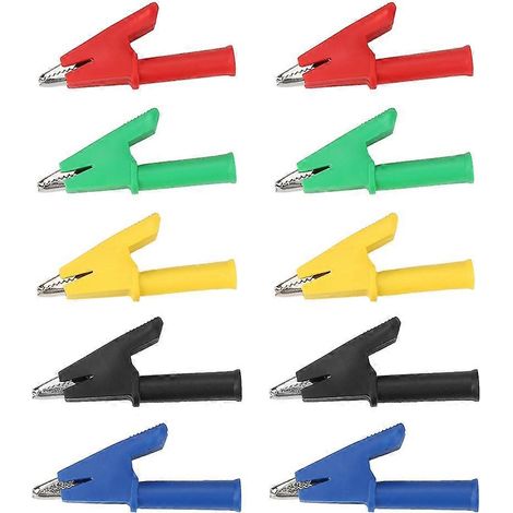 Lot de 10 pinces crocodiles P2002 20A, 5 couleurs, fiches bananes 4 mm, pinces de test de sécurité pour multimètres 380 V