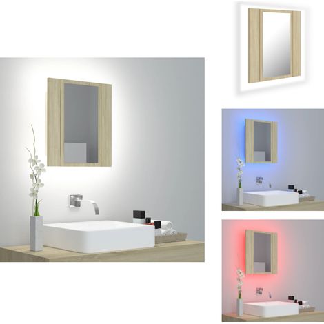 LED-Bad-Spiegelschrank Sonoma-Eiche 40x12x45 cm Acryl - LED-Spiegelschrank - Badezimmerspiegel - Acrylspiegel - Sonoma-Eiche - RGB Beleuchtung (1/5)