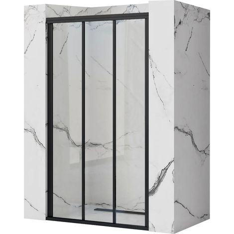 REA – Porte de douche 90 cm – Hauteur 190 cm – Verre 4 mm – Finition noir – Revêtement Easy Clean – Installation murale (1/5)