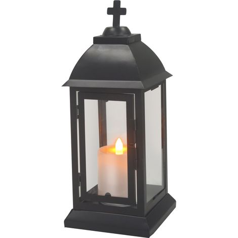 TrendLine LED-Grablaterne mit Timer 30 x 12 cm warmweiß schwarz