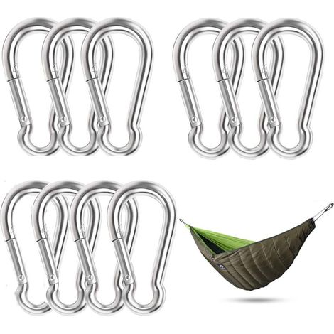 10 Pièces Mousqueton en Acier Inoxydable Attache Mousqueton Clip Mousqueton Étanche Résistant à la Rouille Durable pour Sports Hamac Pêche Balançoire Camping Maison Horticulture Décoration