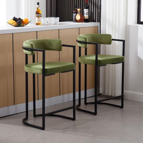 Barhocker 2er Set Samt mit Armlehnen & Rückenlehne, Grün, 66cm Sitzhöhe (1/5)