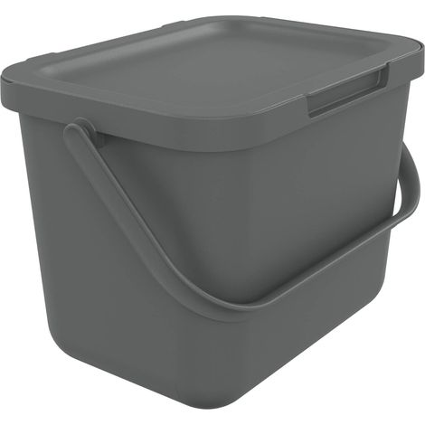 poubelle de tri avec couvercle, anse, en plastique, 6L, gris (1/5)