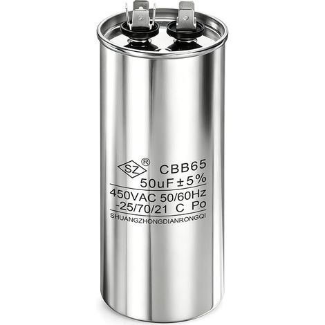 1 Pièce condensateur CBB65, 50µF 450V, condensateur rond de fonctionnement pour moteur à courant alternatif et compresseur HVAC, démarrage de générateur et climatiseur (1/5)