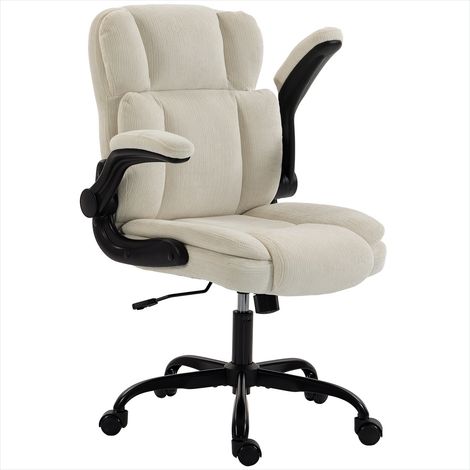 Chaise de bureau beige en chenille bascule et accoudoirs (1/5)