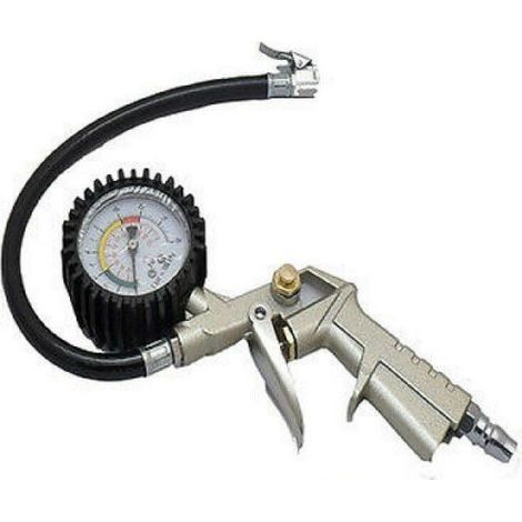 PISTOLA COMPRESSORE PER GONFIAGGIO PNEUMATICI CON MANOMETRO GOMME AUTO RUOLOTTE