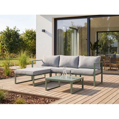 Conjunto de jardín elegante de 3 plazas con sofá esquinero izquierdo y mesa de centro de tela estructura de aluminio muebles de exterior verde Olang (1/5)