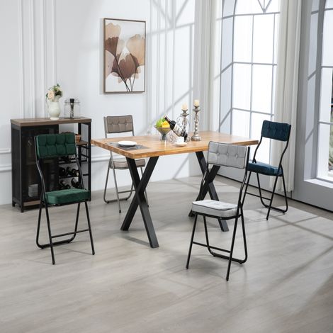 Lot de 2 chaises pliantes avec coussin, chaises pliantes portables et déjà assemblées, idéales pour les invités (cuisine, bureau, mariage, fête, bleu). (1/5)