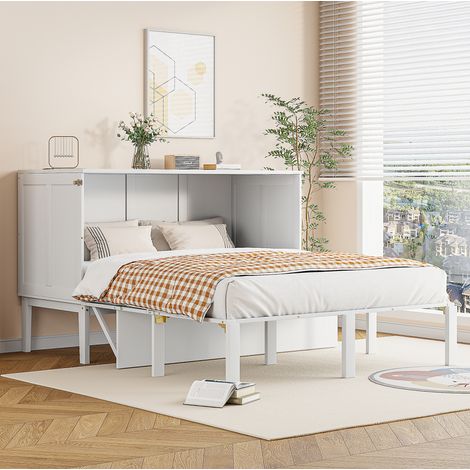 Bett Schrankbett platzsparend 140x200 Holz Weiß OKMYHOME (1/5)