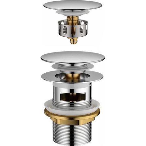 Bonde Pop-Up - 1 1/4 Pouces - Avec Valve Trop-Plein Intégrée - Pour Lavabo Et Robinet - Chrome - 1 Pièce (1/5)