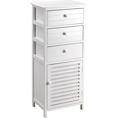 King Home Paulownia Holz Kommode 40x29x93h cm 3 Schubladen + weiße Tür