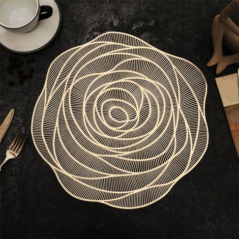Placemat Ronde - Vinyle Pressé - Diamètre 38 cm - Antidérapant - Lavable - Isolant Thermique - Or - Lot de 1 (1/5)