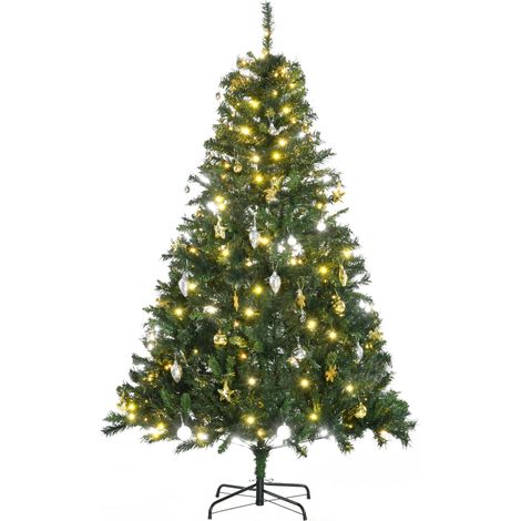 Sapin de Noël artificiel LED 180 cm 745 branches avec boules et support métal