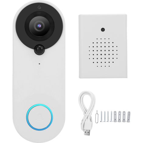 Sonnette intelligente sans fil 1080P, audio bidirectionnel, anti-vol, vision nocturne infrarouge, rechargeable. (1/5)