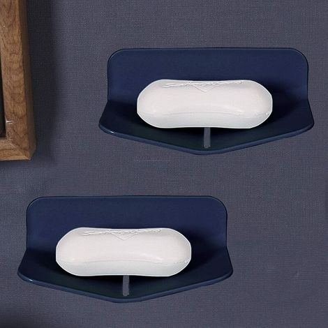 GROOFOO Porte-savon de douche sans trace pour savon avec adhésif puissant, support de savon de drainage pour douche, sans clous et sans perçage pour salle de bain.(bleu encre) (1/5)