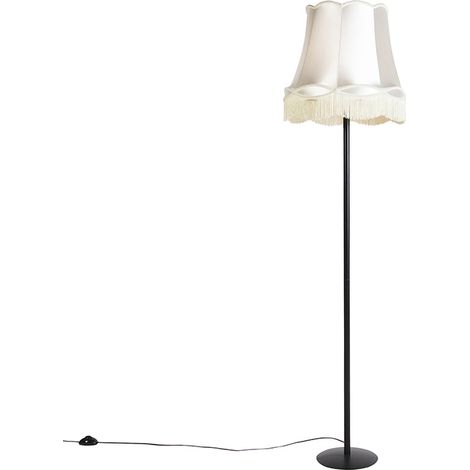 QAZQA Retro Floor Lamp Black with Granny Lampshade Cream 45 cm -