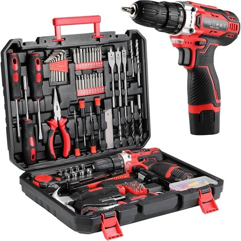 Werkzeugkoffer 138-teilig mit 12V Akku-Bohrschrauber für Heimwerker (1/5)