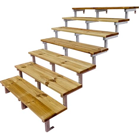 OSLO - Stahltreppe Außen H122cm 7 Treppenstufen Holz KDI Breite 160cm