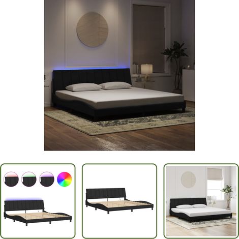 LED-Leuchten -  Bettgestell mit LED ohne Matratze "Hanko" Schwarz 200x200 cm Samt (1/5)