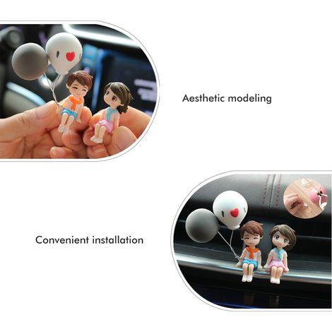 Figurines de couple mignonnes en résine, avec ballon, pour décorer l'intérieur de votre voiture ou votre tableau de bord. Cadeau idéal. (1/5)
