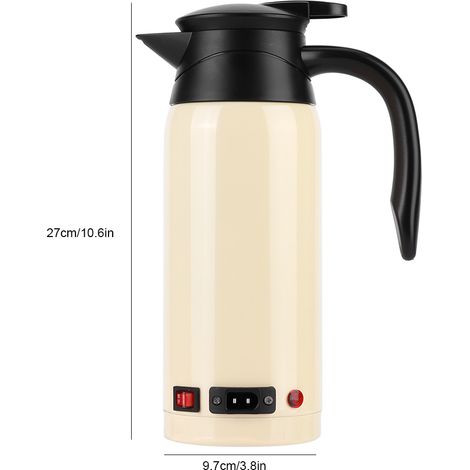 [Hervidor portátil] [800 ml] [Con enchufe de 12V-24V] [Para coche] [Acero inoxidable 304] [ABS] [Robusto] [Compacto: 27 x 17 x 9,7 cm] [Beige o blanco] (1/5)