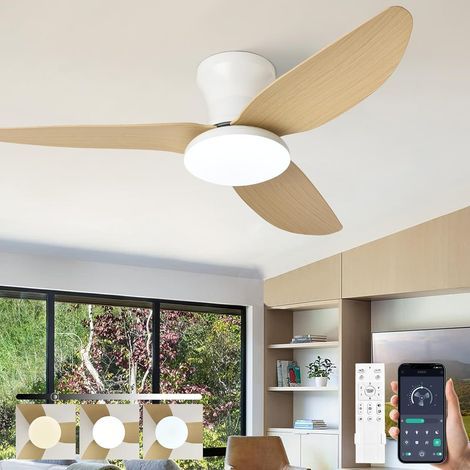 Ventilador de techo silencioso de 100cm – Económico motor de cobre – Luz regulable 3000K-6500K – Mando a distancia de 6 velocidades – Diseño en madera (1/5)