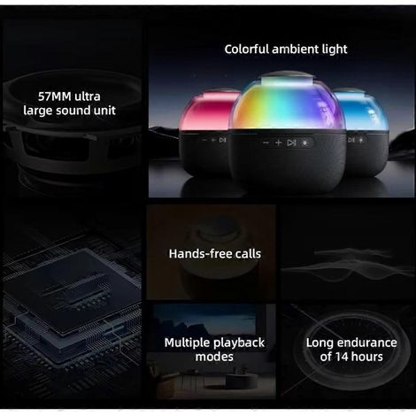 Enceinte Bluetooth portable sans fil TAS2009 : son surround à 360° et éclairage d'ambiance coloré pour une utilisation pratique à domicile. (1/3)