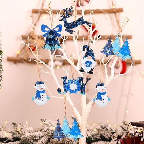 24 pezzi di decorazioni per l'albero di Natale, decorazioni natalizie, decorazioni natalizie, decorazioni per l'albero di Natale con fiocco di neve, pupazzo di neve nano, renna, camion, campanello (1/4)
