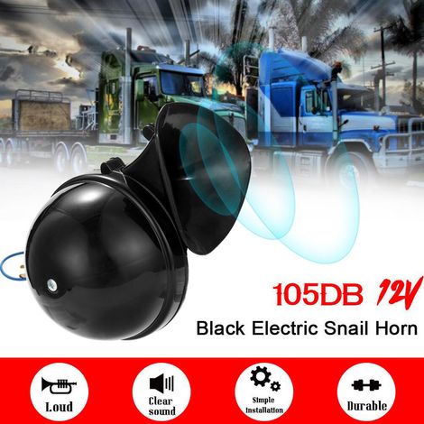Klaxon électrique escargot étanche noir 105 dB 12 V/24 V, son puissant, pour voiture, moto, camion et bateau