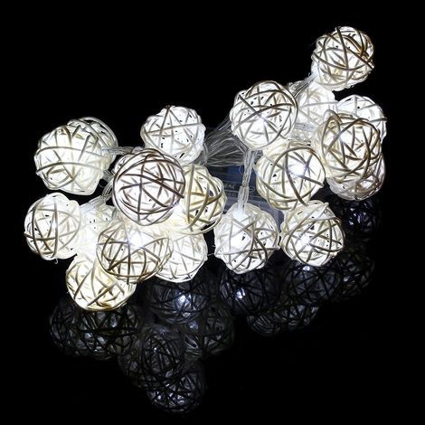 Guirlande lumineuse à 20 LED avec boules en rotin, idéale pour la maison, le jardin, les mariages, les fêtes et Noël. Décoration f (1/5)