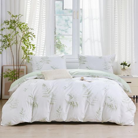 Bettwäsche 200x220 cm Baumwolle Grün Blätter Botanisch 3-teilig mit Reißverschluss