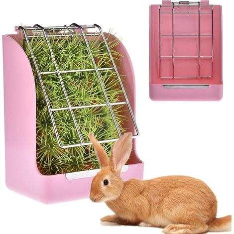 Rabbit Hay Hay Rack Rabbit Rat Food Bowl Rabbit Hay Holder Rabbit Accessories Rabbit Food Dispenser Pink (1/5)