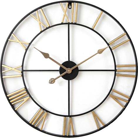 1 Horloge murale, métal, chiffres romains, design rétro, quasi silencieuse, diamètre 40 cm, salon, cuisine, bureau (1/5)