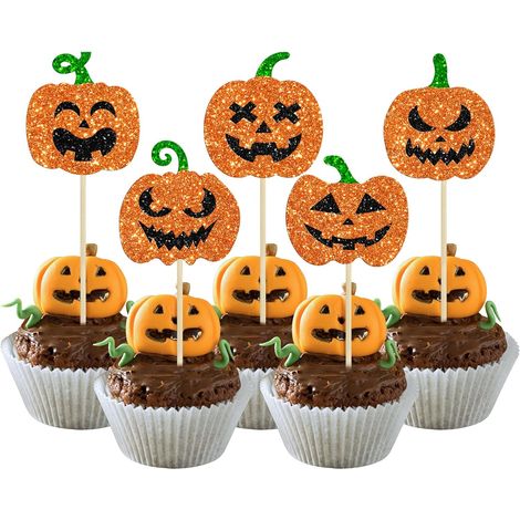 60 décorations pour cupcakes citrouille pailletées d'Halloween - Motifs de lanternes festives pour Halloween, anniversaires d'enfants et fêtes. (1/5)