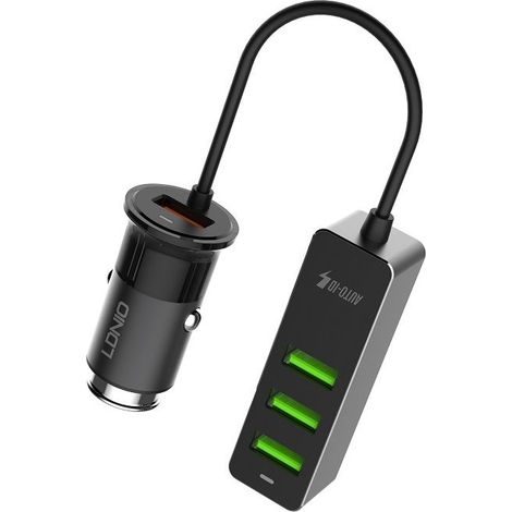 Répartiteur d'allume-cigare voiture 4 ports – Charge rapide 3.0 – Câble 1,2 m – Sortie 5V/5,5A – Protection surtensions et interférences (1/5)