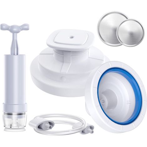 Kit de Mise Sous Vide pour Bouteilles Mason Larges et Standard, Pompe à Vide Manuelle avec Tuyau d'Adaptation et Flexible pour Machines de Scellage Compatibles (1/5)