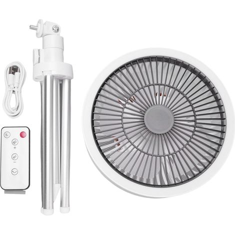 Ventilateur de camping avec trépied 3 en 1, 3 vitesses, oscillant, portable, sur pied, avec lumière et chargeur de téléphone, idéal pour la tente, la pêche et les pique-niques (blanc). (1/4)