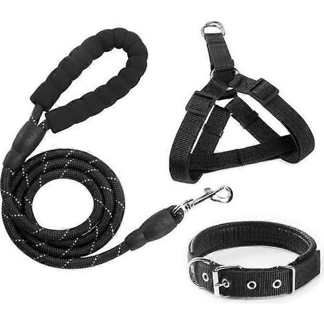 Set aus Halsband, Leine und Geschirr für Haustiere, 160 cm verstellbare lange Leine, robustes Trainingsset (3-teilig)