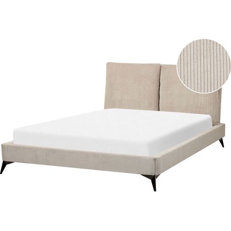 Bed Corduroy MELLE 140 x 200 cm (EU Double) Taupe (1/5)