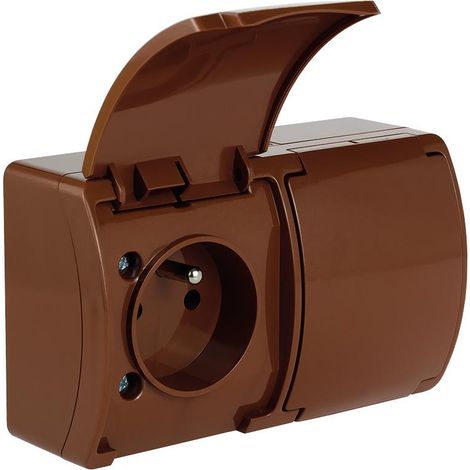 Prise étanche double avec terre (2x2P+T) clapet marron IP44 KOALA (1/4)
