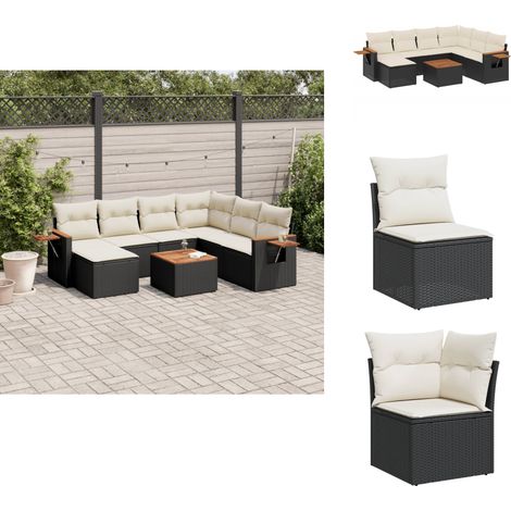 Salon de jardin 8 pcs avec coussins noir résine tressée - Ensemble Salon De Jardin - Meuble Extérieur - Jardin Design - Mobilier De Jardin - Set Salon De Jardin (1/5)