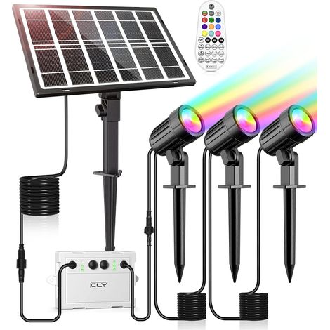 Spot Solaire Exterieur RGB 30 Modes Dynamiques Lampe Solaire Multicolore 10 Couleurs 2 Luminosité Lumiere Solaire Extérieur 6000mAh Eclairage Exterieur Télécommande IP66 Halloween Noël (1/5)