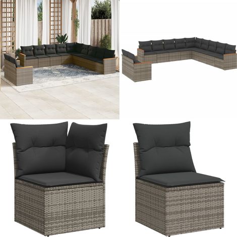 11-tlg. Garten-Sofagarnitur mit Kissen Grau Poly Rattan - Gartensorgsgarnitur - Polyethylen-Rattan - Outdoormöbel - Gartenlounge - Lounge Set - Home & Living (1/5)