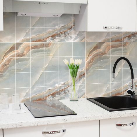 Sticker Mural Carrelage adhésif Cuisine Salle de Bain - 24 STICKERS CARRELAGES MARBRE GRIS DE GRAN CANARIA - 24stickers10x10cm (1/4)