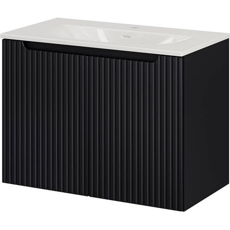 Armadio Pensile Sottolavabo NEWPORT con Lavandino 80x57x39 cm Nero [en.casa]