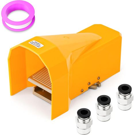 Kit de vanne à pédale pneumatique avec bouclier de protection, 1/4"BSP 5 voies 2 positions filetées en caoutchouc antidérapant contrôle de pression 4F210-08G avec raccords 6 mm (1/5)