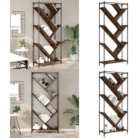 Bibliothèque chêne fumé 79x30x180 cm bois d'ingénierie et métal - Bibliothèque - Meuble De Rangement - Étagère - Arbre - Design Original - Home & Living (1/5)