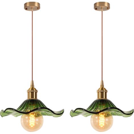 2PCS Vintage Interior Ceiling Light Glass Pendant Light Retro Pendant Lights Modern Glass Pendant Light For Living Room, Bedroom, Hallway Green
