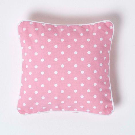 HOMESCAPES Cotton Pink Polka Dots Cushion Cover, 30 x 30 cm